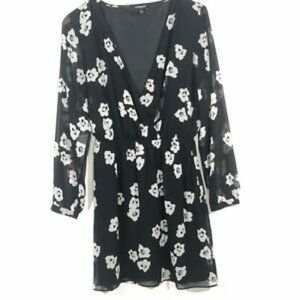 Express Black Floral Dress Long Sleeve
